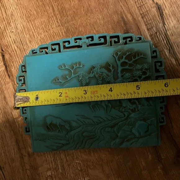 Vintage Chinese Carved Imitation Turquoise Table Screen